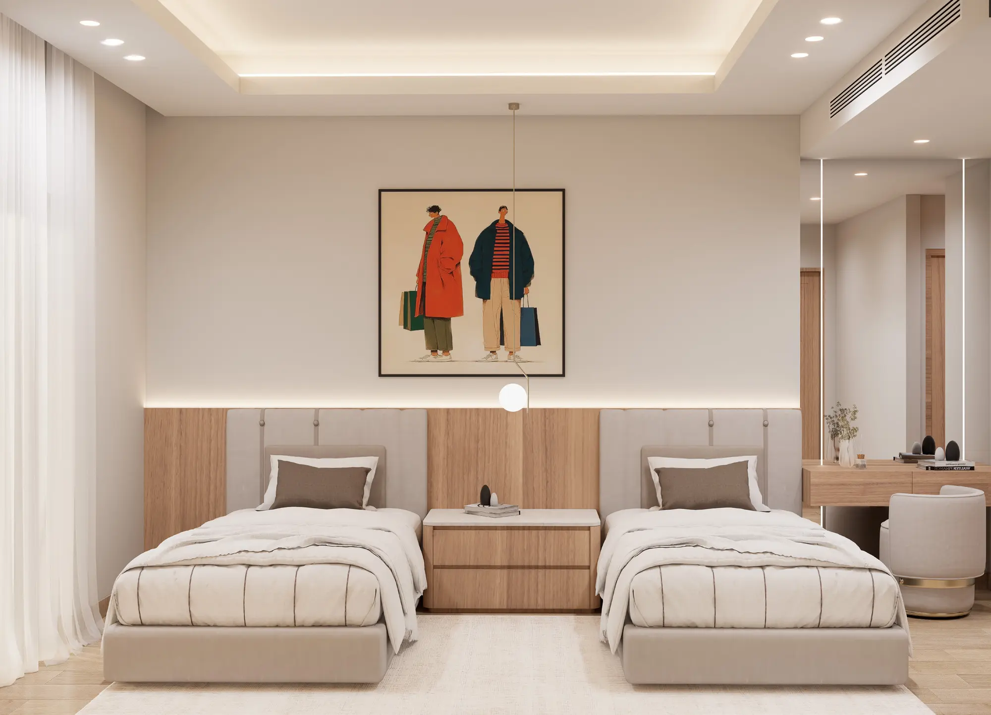 Twin children's bedroom with custom storage