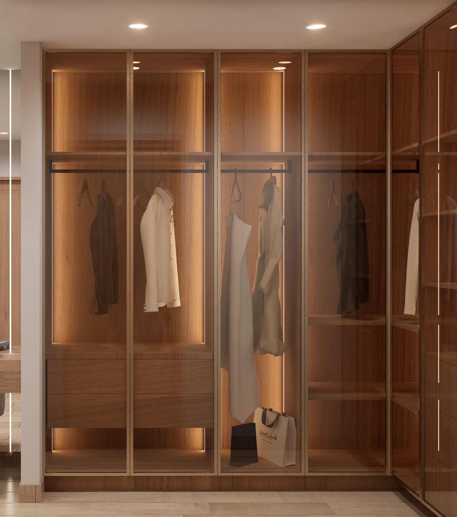 Premium illuminated walk-in wardrobe joinery